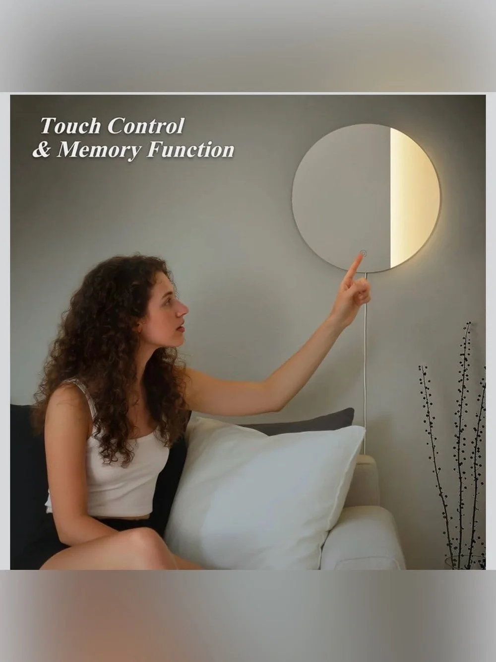 ONEWISH LED Wall Sconce, Dimmable Mirror Wall Lamp,16.93 inch Round Wall Light